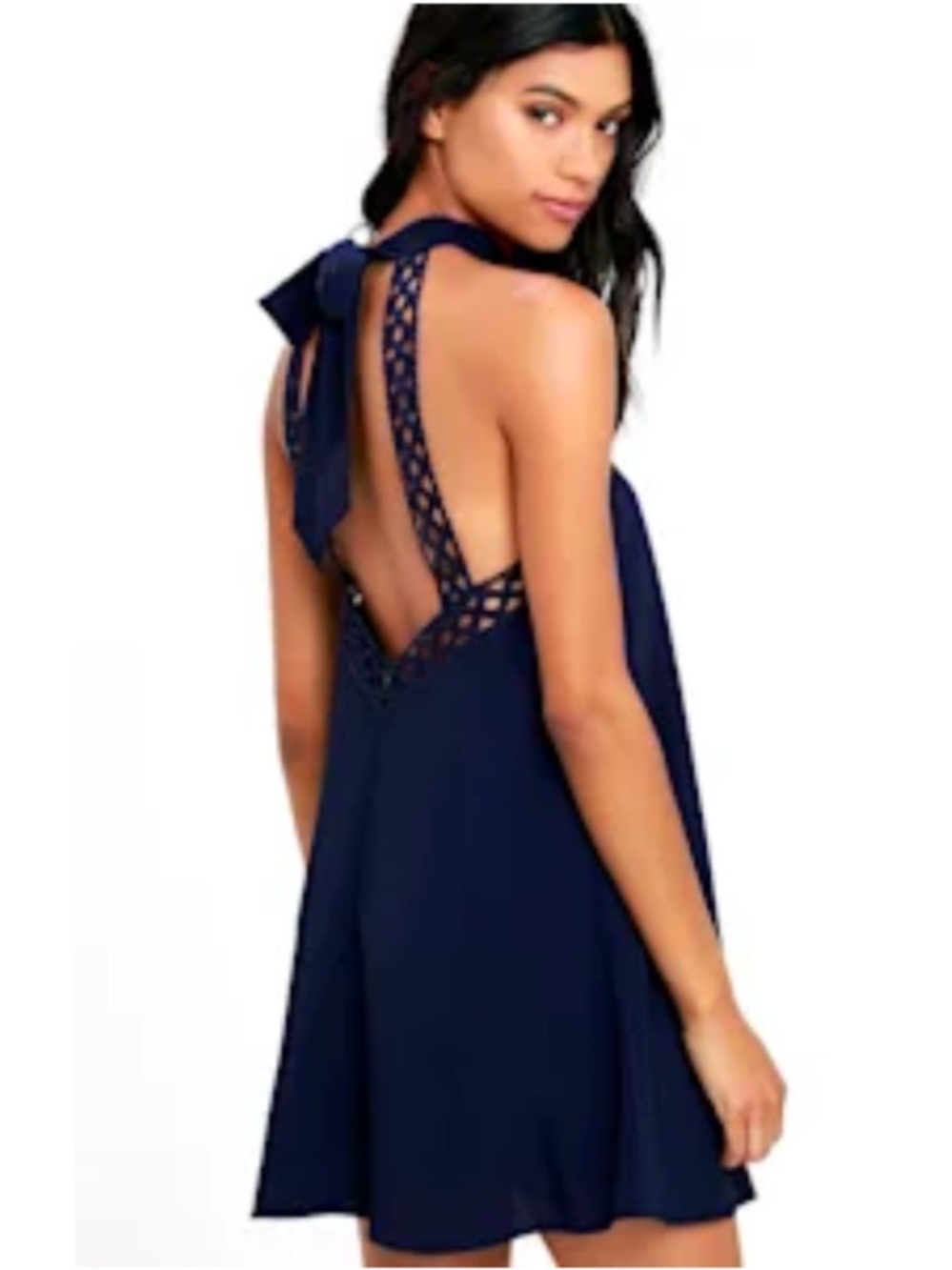 Lulu's Navy Blue Lace-Trim Halter Dress